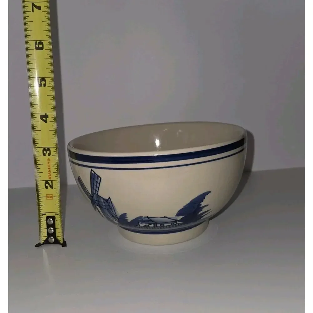 Vintage Delft Style Blue & White Ceramic Bowl - Hand Painted Windmill Pattern